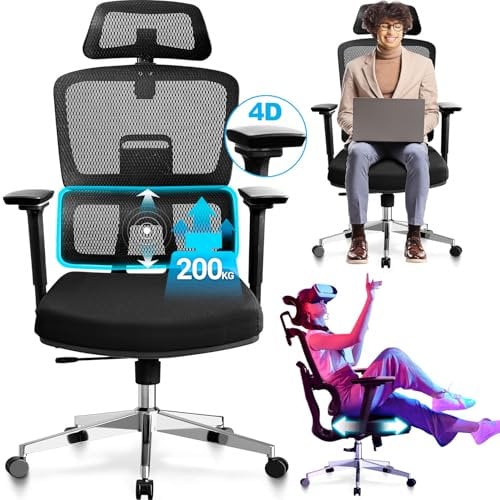 MELOKEA Heavy Duty 440LBS Ergonomic Office Gaming Chair with 6-Position Backrest Height and Seat Depth Adjustment, Auto-chasing Lumbar, 4 Lockable Angles 4D Arm High Back XL 200kg Plus Size Big & Tall