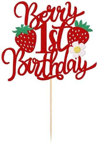 CharmBurst Erdbeere Happy Birthday Tortendeko Geburtstag Gold,Kuchendeko Geburtstag,Cupcake Topper,Happy Birthday Deko,Torten Deko Cake Topper Geburtstag,Kuchen Deko Geburtstag