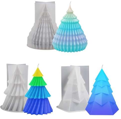 Moule à bougies 3D Sapin de Noël Bekasa - Lot de 3 en silicone blanc réutilisable - Idéal pour bougies, savons, gâteaux - Cadeau DIY