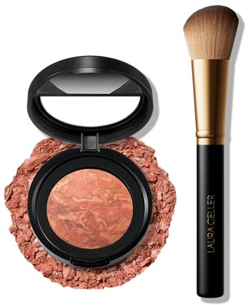 LAURA GELLER NEW YORK Baked Blush-n-Brighten Marbleized Blush & Angled Brush 2pc Set (09 Beachy Horizon + Angled Brush)