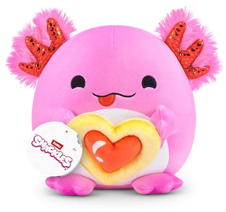 Snackles Valentinstags-Edition von ZURU, 20 cm, Plüsch, flauschig-weiches, 20 cm großes Valentinstags-Plüschspielzeug mit Valentinstags-Snack. (Axolotl, Cookie)