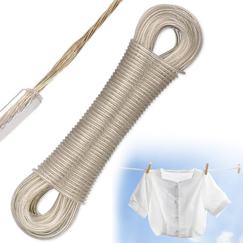 mizikuu Corde à Linge de 50 m, Corde à Linge Exterieure en Acier Extra Forte avec Une capacité de Charge de 120 kg Corde Solide 2.5mm Dia Corde à Linge pour Etendage en Exterieur