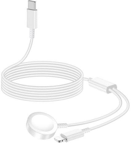Watch Charger for Apple iWatch 2 in 1 Fast Charging Cable for iPhone iPad Wireless Charging Dock for iWatch Series 10/9/8/7/6/5/4/3/2/SE/SE 2/Ultra/Ultra 2 (1.2m, White)