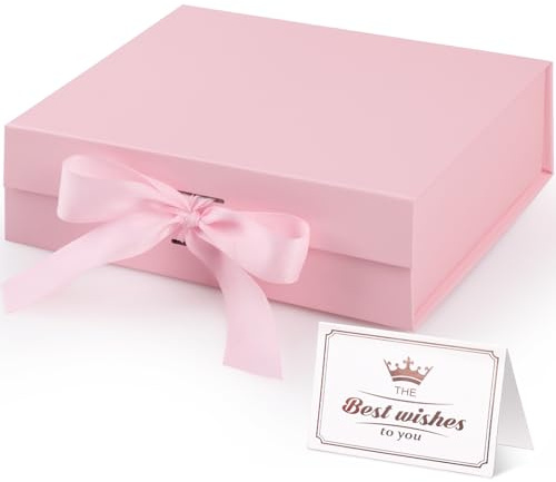 Hianjoo Boîte Cadeau avec Couvercle Magnétique et Ruban, 23x17x7cm | Coffrets cadeaux pliables pour Mariages, anniversaires, Saint-Valentin, Noël, la fête des Mères-Rose