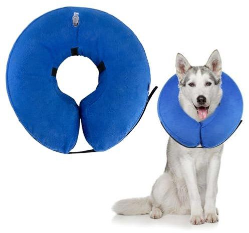 HTTDSLF Collare Protettivo Gonfiabile, Collare Gonfiabile Cane, Collare Regolabile, Collare Protettivo Gonfiabile per Cani, Ciambella Cane Post Intervento, Cono per Cani (Blu, L)
