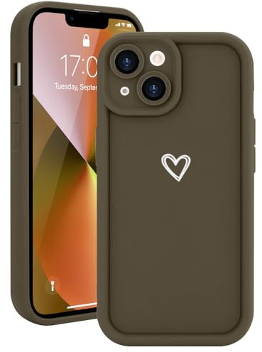Micoden for iPhone 13 Case Cute Girls Silicone Shockproof Protective Bumper Case with Love Heart Pattern Design for iPhone 13-Brown