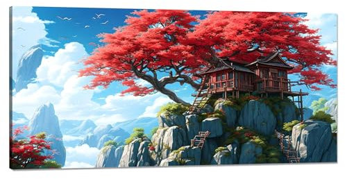 Malen Nach Zahlen Erwachsene Baum Malen Nach Zahlen XXL 90x180cm, Paint by Numbers Berg Malen Nach Zahlen Kinder Kreativ Set, DlY Handgemalt Olgemalde mit Pinseln und Acrylfarbe, Zimmer Deko Q-159