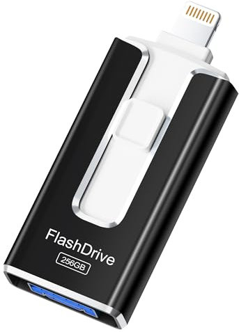 SUDEHO USB Stick 256 GB für iPhone, MFi-zertifizierter 4-in-1 Speicherstick für iPhone/iPad/Android/PC, Flash-Laufwerk mit Plug-and-Play Backup für Fotos & Videos, schnelle Übertragung, Mattschwarz