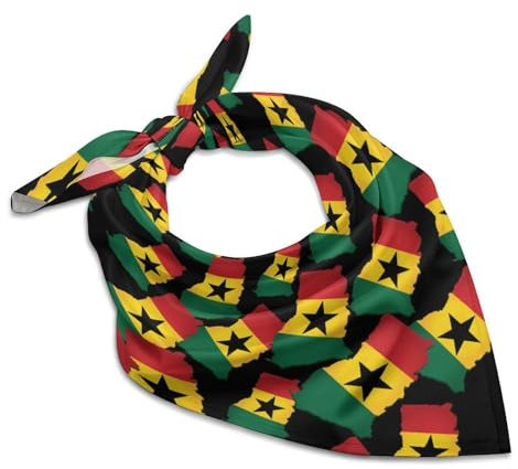 SMAZDFXX Bandana-Kopftuch mit Ghana-Flagge und -Karte für Damen, farbenfroher quadratischer Schal, leicht, für Handtaschen und Geldbörsen