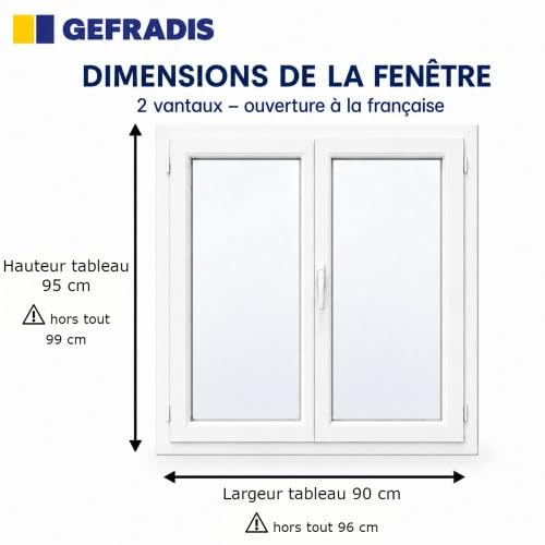 Fenêtre PVC blanc 2 vantaux dimensions tableau H 95 x L 90 cm ouverture française pour pose en neuf - GEFRADIS - fabrication française