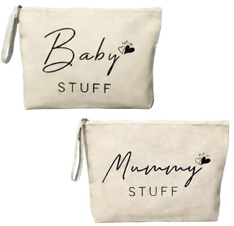 Lot de 2 trousses de maquillage avec fermeture éclair pour femmes enceintes, soins de bébé, cadeau pour fête prénatale, naissance et séjour à la clinique