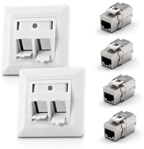 ZMCVOE Prise Réseau Encastrée Cat 7, 2 x Prises Réseau en Saillie Ou Encastrées + 4 x Modules Keystone Cat7, Prise Ethernet Murale pour Câble Réseau Réseau - Câble de Pose - Blanc