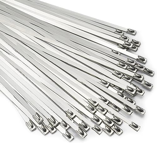 Ncheli 100 pezzi fascette stringicavo in acciaio inox, 20 cm, A2, antiruggine, autobloccanti e riutilizzabili, per scarico, auto, giardino, forte tenuta, 200 mm di lunghezza, 4,6 mm di larghezza (20