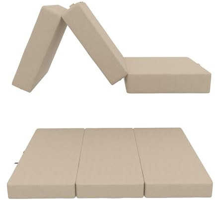 Faltbare Matratze für Camping & Reisen – 140 x 195 x 15 cm, Beige, Gästebett, tragbares Bodenbett für einfache Lagerung, bequeme Isomatte für Zuhause und draußen