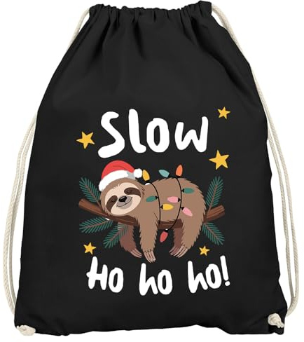 MoonWorks® Turnbeutel Weihnachten XMAS Spruch lustig Faultier HoHoHo Geschenkidee Langschläger Schlafmützen Gymbag Schwarz unisize