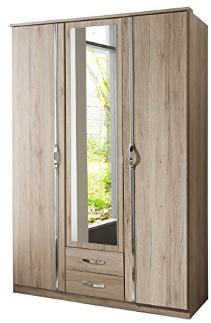 Wimex 064484 Kleiderschrank/ Drehtürenschrank Duo, 3 Türen, 2 Schubladen, 1 Spiegel, San Remo-Eiche