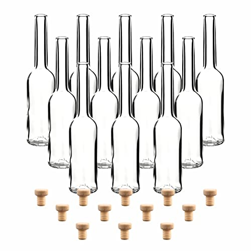 gouveo 12er Set Glasflaschen 100 ml Sinfonie mit Korken (HGK) - Leere Flaschen zum Befüllen und Verschenken - Kleine runde Korkenflaschen für Likör, Öl, Essig (SIF100HGK)