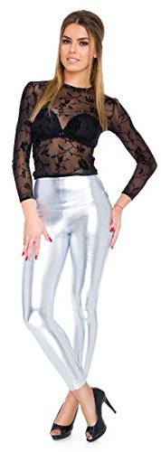 FUTURO FASHION Damen Leggins in Lederoptik Latex Hose Hohe Taille Sexy glänzend Wet Look & Mat voller Länge Leggings hohe Taille Latex Kunstleder Glanz Metallic Partylook 36-50 EU