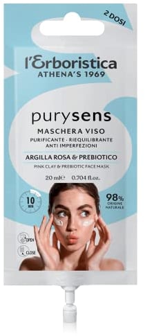 L'Erboristica Athena's - Purysens Maschera Viso Purificante - Skincare con Argilla Rosa e Prebiotico - Skincare Kit Viso Purificante - 2 Dosi x 10 ml