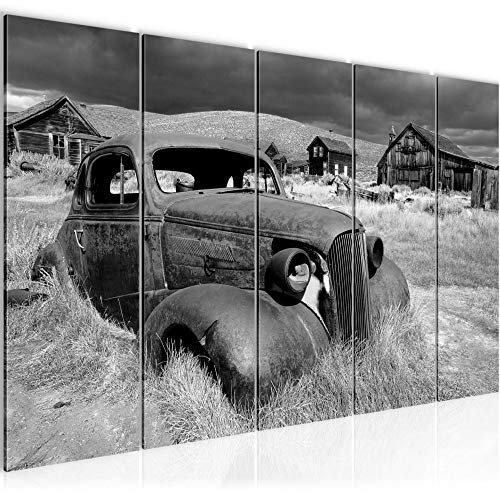 Runa Art Wandbild XXL Auto Oldtimer Wohnzimmer 200 x 80 cm Schwarz Weiss 5 Teilig - Made in Germany - 602155c
