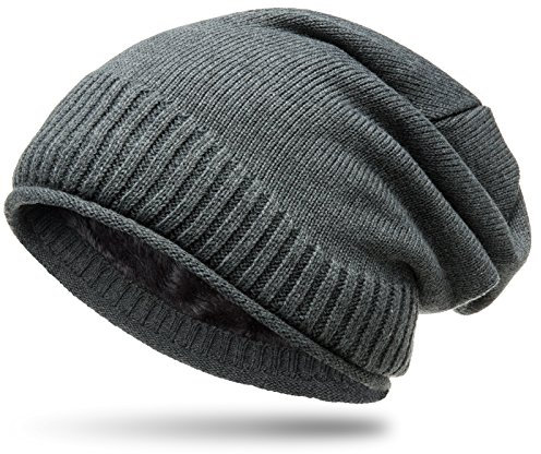 Caspar MU180 Dicke warme Feinstrick Beanie Mütze Uni Gefüttert, Farbe:grau, Größe:One Size