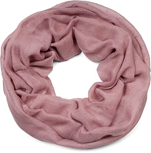 styleBREAKER Damen Loop Schal mit Glitzer Schneeflocken Print, Weicher Schlauchschal Einfarbig, Tuch 01017064, Farbe:Altrose