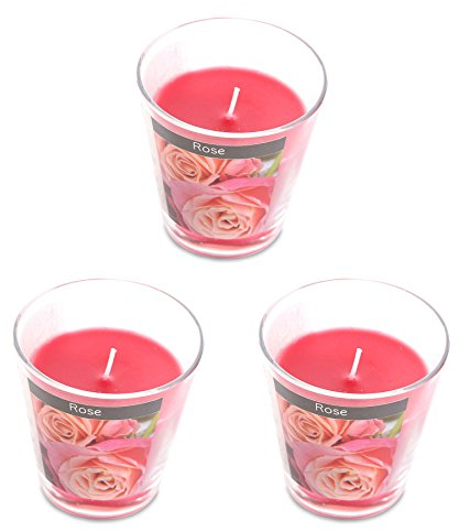 levandeo 3er Set Duftkerzen im Glas 9cm Hoch Rose Kerze Windlicht Dekoration Raumduft Tischdeko