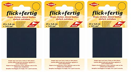 Flick + Fertig 3 Stück Kleiber je 145 Quadratzentimeter Klebe-Flicken Selbstklebendes Reparaturband aus Nylon (Blau)