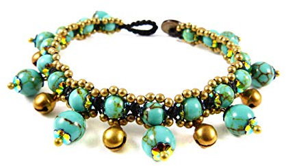 Charm Armband mit Türkis Glöckchen - Thailand Tribal Surfer Boho Maßanfertigung