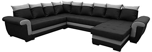 Modernes Ecksofa mit Schlaffunktion Ivett Pano - Schlafsofa - Eckcouch 317x248 cm - Wohnlandschaft U-Form - XXL Sofa - Groß - Linke Seite - Schwarz/Hellgrau 19