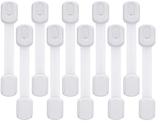 Goodv Child Safety Cabinet Locks - (10 Pack) Baby Proofing Latches to Drawer Door Fridge Oven Toilet Seat Kitchen Cupboard Appliance Trash Can with 3M Adhesive - Adjustable Strap No Drill No Tool