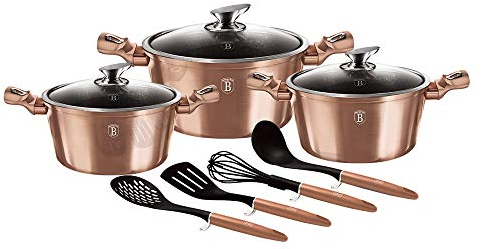 Berlinger Haus Metallic Line- Rose Gold Edition 10 Stück Kochgeschirr Set BH/6151 Roségold Edelstahl 18/8