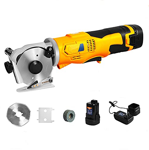 MXBAOHENG Electric Scissors Cordless Cardboard Cutter with Safety Switch & Replacement Blades Portable Rotary Cutter for Cutting Fabric Leather Carpet (1 Battery)