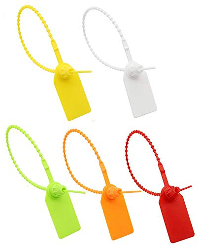 100 Piezas Etiquetas Cables, Bridas Plastico, Bridas Pequeñas, Brida de Cable, Plástico Ataduras de Cables, Brida de Cable Etiquetas, Colores Bridas (A-Blanco, Rojo, Naranja, Amarillo, Verde)