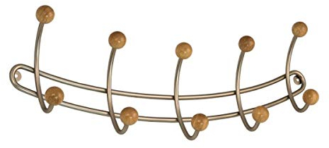 BRESKO Hakenleiste 10 Haken Kleiderhaken Garderobenhaken Garderobenleiste Wandhaken silber Holz 580mm silber/Ahorn