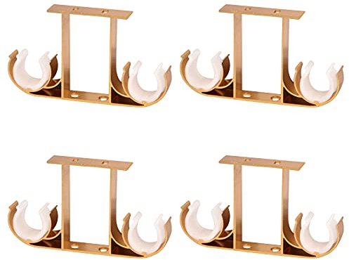 UFURMATE Gardinenstangenhalterungen, 4 Stück Aluminium-Legierung Deckenbefestigung Doppelte Vorhanghalter, Fenster-Vorhangstangenaufhängung, Halterungen für 28 mm Gardinenstange (Goldfarben)