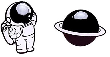 s925 weißer Pilz Ohrstecker Weltraum Astronaut Universum Planet kreative Ohrclip Persönlichkeit Cartoon asymmetrische Ohrringe-W_B