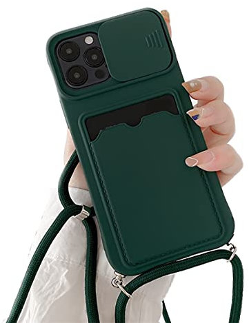Rokmym Coque pour iPhone 12 Mini avec Cordon de Collier,Coque Protection Caméra Slide Case pour iPhone 12 Mini Silicone TPU Bumper Coque avec Slot Card Holder Housse pour iPhone 12 Mini