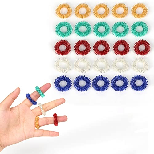 ZSDF 25 Stücke Massageringe für Finger, 5 Farben Stachelige Sensorische Finger Ringe Leise Stress Reduzierer, Akupunktur Akupressur Arthrose Skills Ring Massage Jugendliche Erwachsene