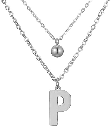 Bungsa® Damen Doppel-Kette BUCHSTABE und KUGEL Silber aus Edelstahl (Auswahl von A-Z)