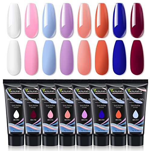wakaniya Poly Nail Gel Starter Set, 8 Farben Poly Nägel Gel Schnelle Nagelverlängerungsgel, Lang Anhaltend Nagelgel für Anfänger Home Maniküre, 120ML