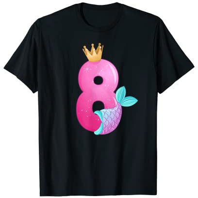 Geburtstagsmädchen 8 Jahre alt, Meerjungfrauenflosse T-Shirt