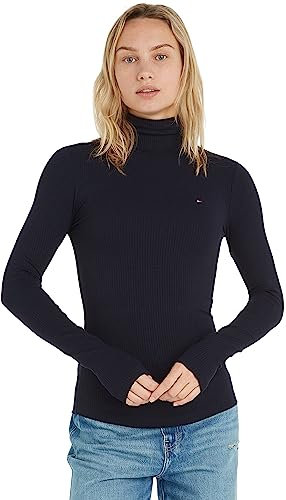 Tommy Hilfiger Damen Pullover Slim Fit Roll Neck Rollkragen, Blau (Desert Sky), M