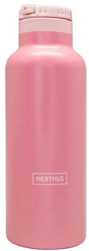 Nerthus FIH 1176 Botella Sport Termo Doble Pared para fríos y Calientes con Tapón Pajita, Acero Inoxidable Rosa 500 ml Libre de BPA, 18/8
