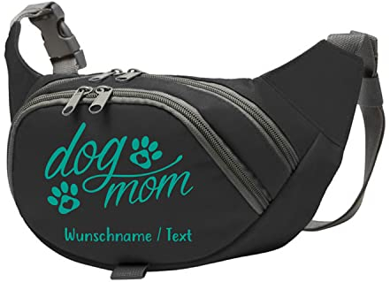 Dog Mom Bauchtasche Leckerlie -Tasche mit Wunschnamen personalisiert | Hundetraining | Leckerlie Beutel (Schwarz/Türkis)