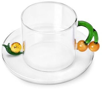 Ichendorf Milano Tasse à thé glande avec soucoupe escargot, collection Fruits & Flowers, 30 cl, verre borosilicate, fait à la main
