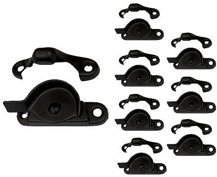 QCAA Serratura a ghigliottina per finestre in zinco pressofuso, nero opaco, confezione da 8, realizzata a Taiwan