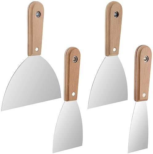 NAMYEUT Set di 4 spatole, spatola in acciaio inox con manico in legno, spatola da pittore, strumento per lavori di gesso con stucco, applicazione e levigatura di stucco
