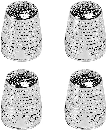 Qianxihu 4 Stück Metall-Nähfingerhut Handnäh-Fingerhüte aus Metall Finger Schutz Nützliche verstellbare Fingerkappe Silberner Edelstahl-Fingerhut für Handnäharbeiten
