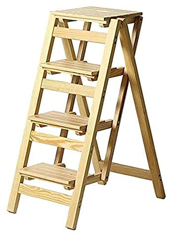 KAZUP Indoor-Kletterhocker, Stabiler, dünner Klapphocker, Klappstuhl, Hocker/Leiter mit 4 Stufen, Haushaltsleiter aus Holz, verlängerter Hocker, hoher Hocker